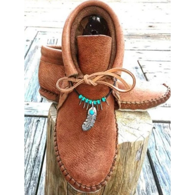 Women's ethnic style flat round toe short boots