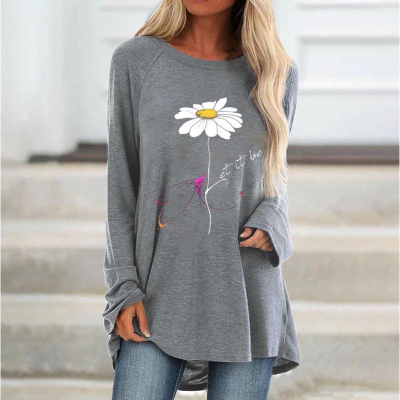 Floral Print Casual Long Sleeve Women's T-Shirt